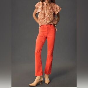 MOTHER THE CORDUROY HUSTLER HIGH-RISE ANKLE FRAY JEANS, Sz 26, Ember Glow